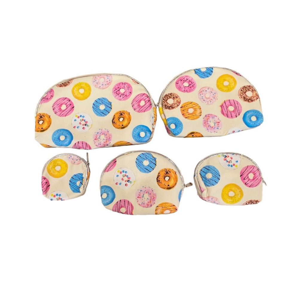 Set of 5 Donut Themed Cosmetic Organizer Zippered pouches